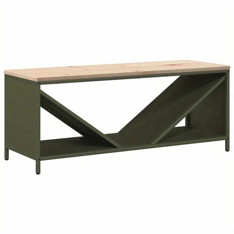Houtopslag – Brandhoutrek – Haardhoutrek – Houtberging – Haardhoutopslag – Roestvrijstalen Frame – Uittrekbaar Ontwerp 100,5x35,5x40 cm – Weerbestendig Buitengebruik – Olijfgroen Houten Blad