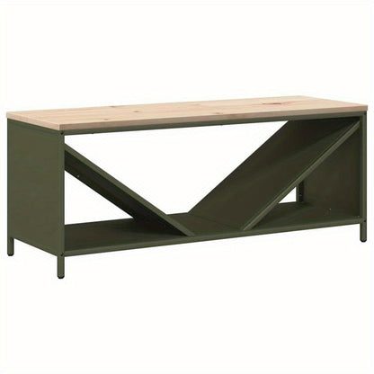Houtopslag – Brandhoutrek – Haardhoutrek – Houtberging – Haardhoutopslag – Roestvrijstalen Frame – Uittrekbaar Ontwerp 100,5x35,5x40 cm – Weerbestendig Buitengebruik – Olijfgroen Houten Blad