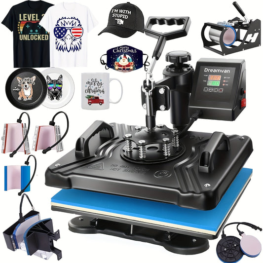 Transferpers – Hittepers – Warmte Persmachine – Heat Press – Sublimatiepers – 8-in-1 Multifunctioneel – 38x30 cm Verwarmingsplaat – 360° Draaibaar