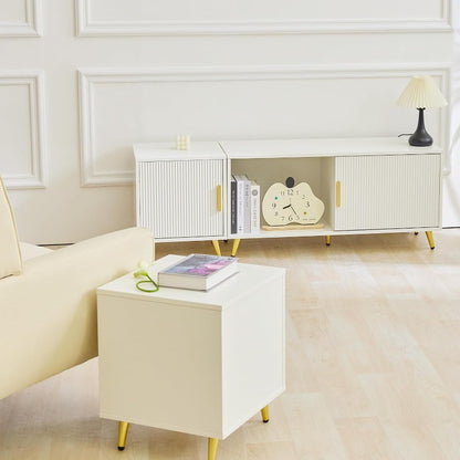 TV-Stand – TV-Meubel – Media Console – TV-Kast – Entertainmentmeubel – Wit Met Gouden Accenten – Geschikt Voor 80 Inch TV – Twee Afsluitbare Kasten