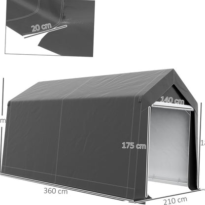 Garagetent – Opslagtent – Carport – Schuurtent – Garage Shelter – Waterafstotende Folie – Ritssluiting Deur – 2,1x3,6x2,35 m – Donkergrijs