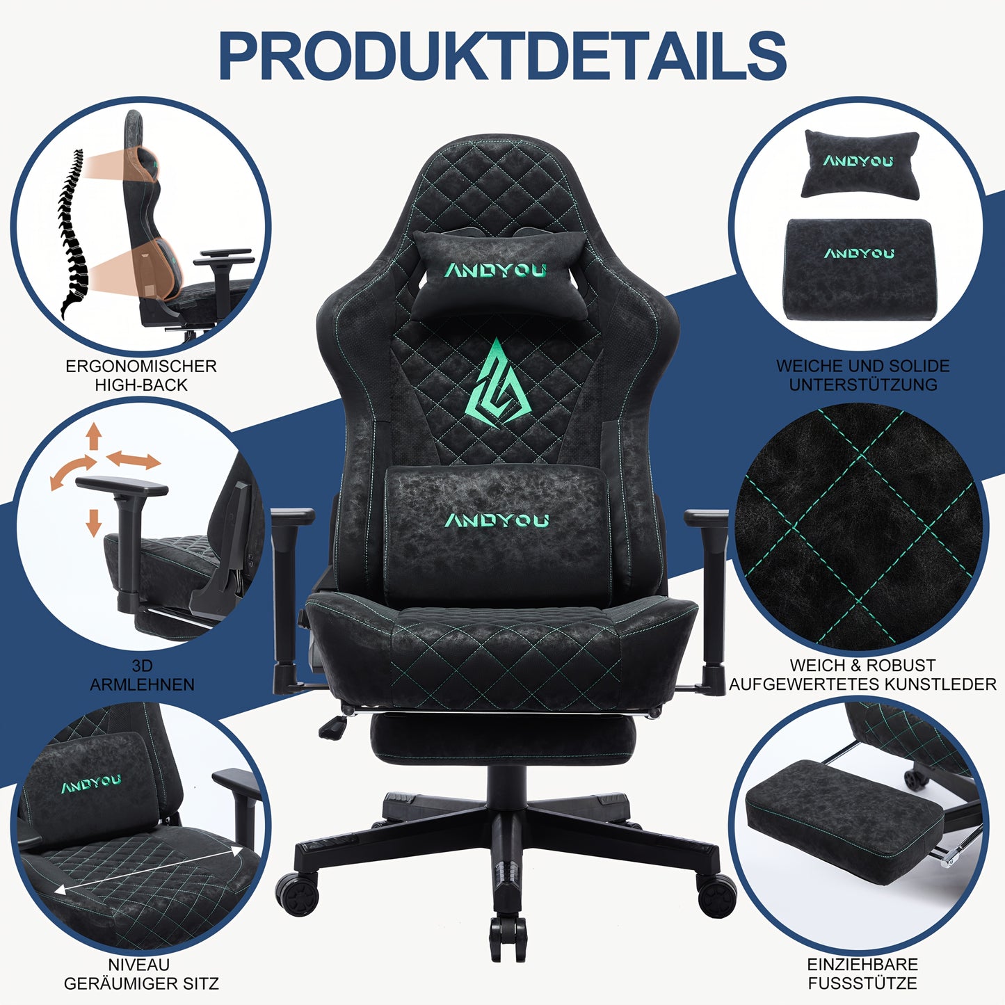 Retro Faux Leather Ergonomic Gaming