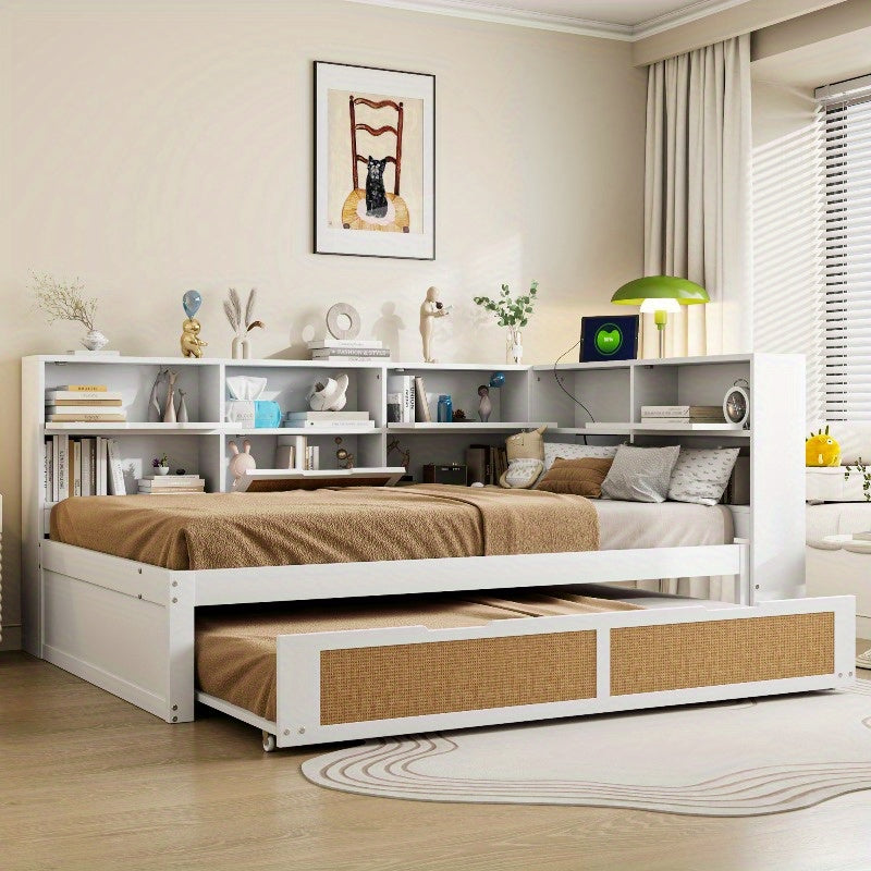 Uitklapbare Sofa Bed – Slaapbank – Bedbank – Logeerbed – Vouwbed – Wit – 140x200 cm – Opbergruimte en USB-oplaadpoort