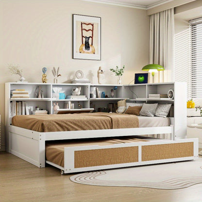 Uitklapbare Sofa Bed – Slaapbank – Bedbank – Logeerbed – Vouwbed – Wit – 140x200 cm – Opbergruimte en USB-oplaadpoort