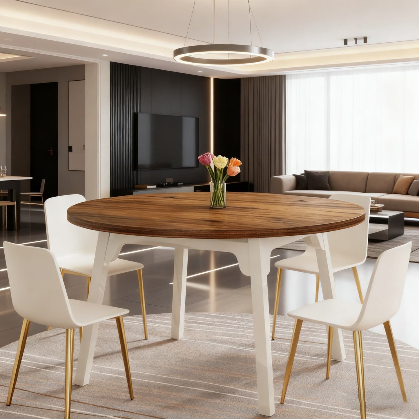 Eettafel – Tafel – Keukentafel – Ronde Tafel – Eetkamertafel – 120 cm – Krasbestendig MDF Blad – Uitbreekbaar Blad voor 4-6 Personen