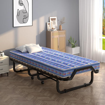 Opvouwbaar Eenpersoonsbed – Opklapbed – Logeerbed – Inklapbed – Campingbed – Met Traagschuimmatras 10 cm – Stevig Stalen Frame 120 kg Draagkracht