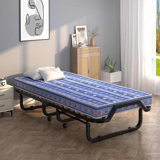 Opvouwbaar Eenpersoonsbed – Opklapbed – Logeerbed – Inklapbed – Campingbed – Met Traagschuimmatras 10 cm – Stevig Stalen Frame 120 kg Draagkracht