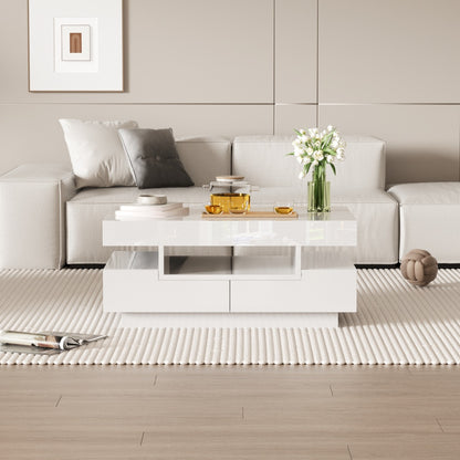 Salontafel – Koffietafel – Bijzettafel – Woonkamertafel – Opbergtafel – Hoogglans Wit – 4 Lades – Ruime Opbergruimte – Duurzaam Samengesteld Hout – Geen Montage Nodig