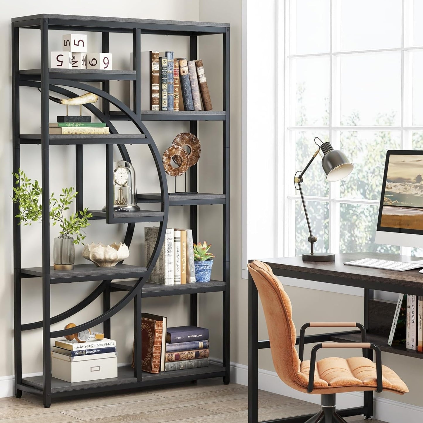 Boekenkast – Boekplank – Boekenrek – Vakkenkast – Opbergkast – Industrieel Design – 5 Laags – Vrijstaand – MDF Hout – Grijs – Ruimtebesparend – Eenvoudige Montage