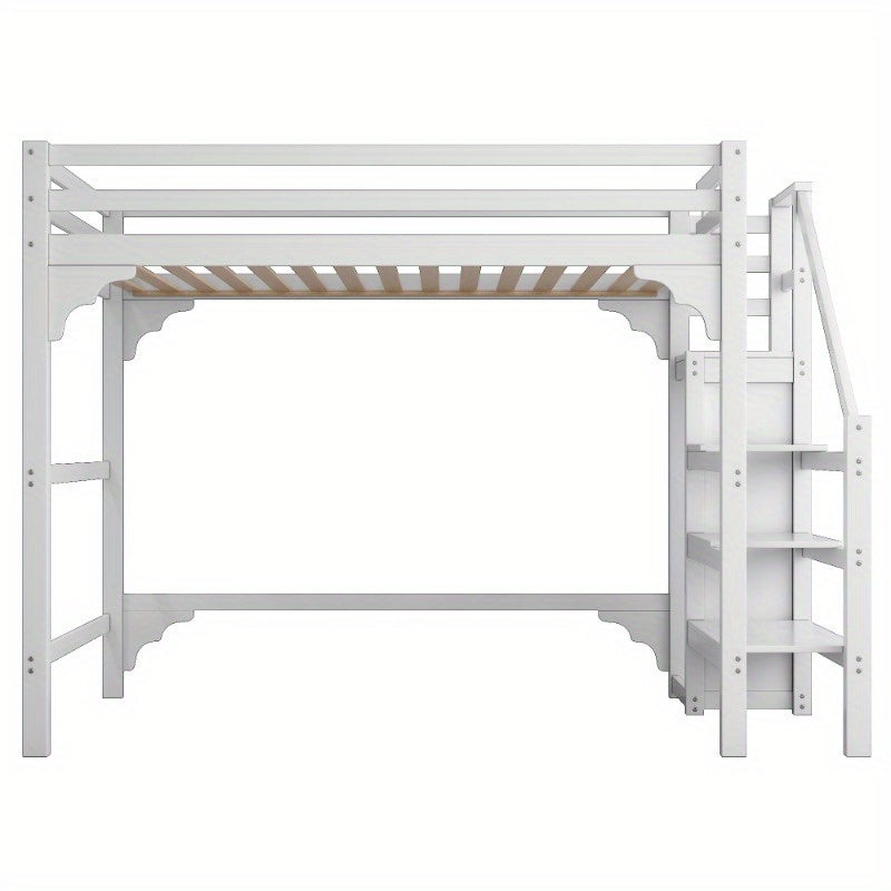 Hoogslaper – High Bed – Stapelbed – Kinderbed – Jeugdbed – 140x200 cm – Wit – Met Lattenbodem en Opbergruimte