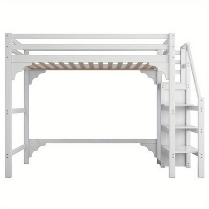 Hoogslaper – High Bed – Stapelbed – Kinderbed – Jeugdbed – 140x200 cm – Wit – Met Lattenbodem en Opbergruimte