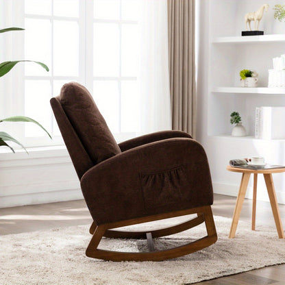 Schommelstoel – Relaxstoel – Fauteuil – Loungestoel – Accentstoel – Mid-Century Modern Design – Hoog Gewatteerd Rugkussen – Koffiebruin Met Memory Foam