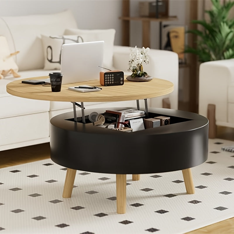 Salontafel – Bijzettafel – Koffietafel – Woonkamertafel – Sofa Tafel – Verstelbaar Hoogte – Verborgen Opbergruimte – Rond – Zwart