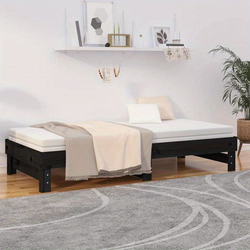 Uitklapbed – Opklapbed – Logeerbed – Eenpersoonsbed – Zithoekbed – 2x 90x200 cm – Massief Grenenhout – Ruimtebesparend Zwart Design