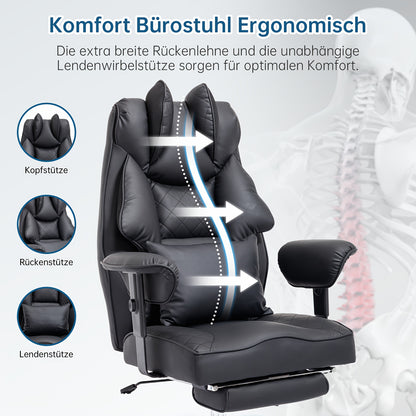 Ergonomische Bureaustoel – Kantoostoel – Gamestoel – Werkstoel – Executive Stoel – Verstelbare Zithoogte – Uitschuifbare Voetensteun – Mesh Zwart – Draagvermogen 200 kg