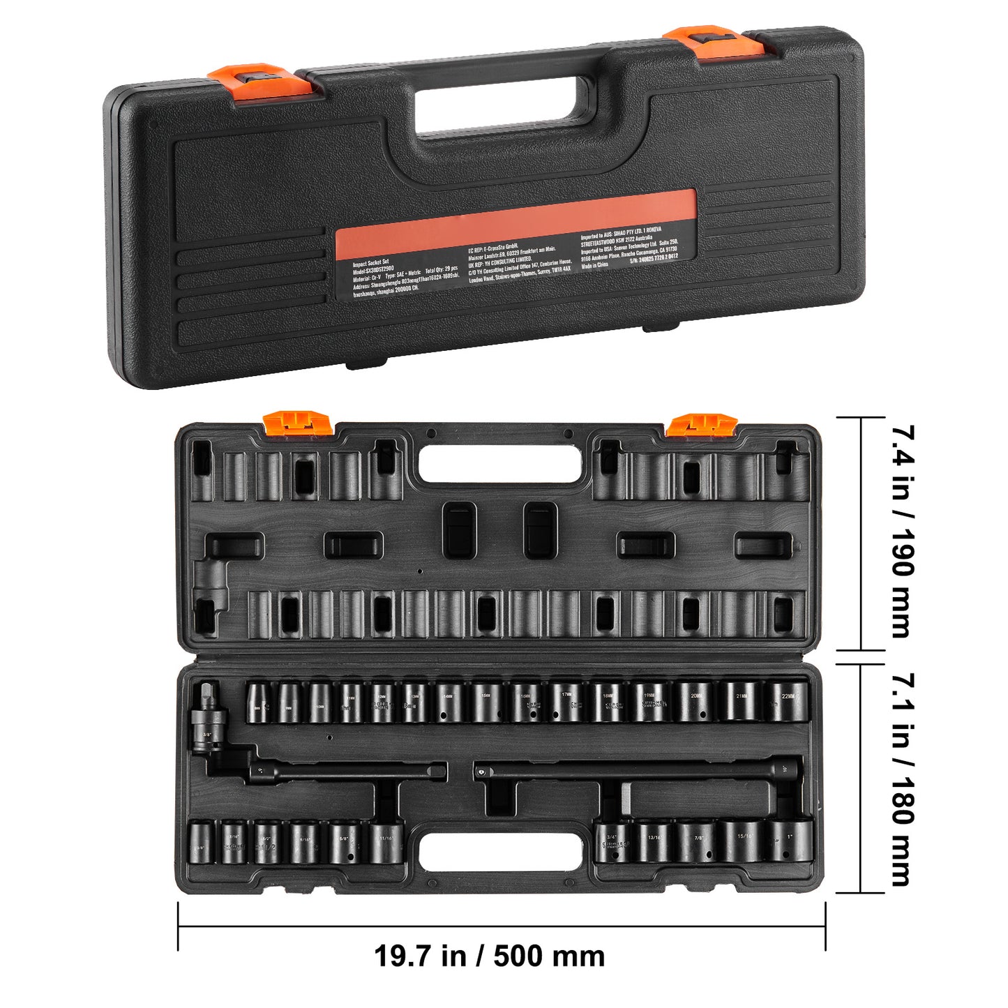 Slagmoersleutel Doppen Set – Slagmoersleutel Bits – Ratelsleutel Set – Sockets Gereedschap – 6-Punts Ontwerp – 29-Delig Met Metalen Opbergtrolley – Duurzaam Gelegeerd Staal