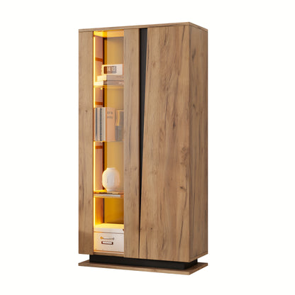 80x35x160cm Freestanding Display Cabinet with Glass Partition - 8 Shelves, 4 Compartments, Classic Wooden Finish, No Power Needed, Perfect for Living Room or Office Decor, Office Decor Cabinet | Modern Display Cabinet | Woode