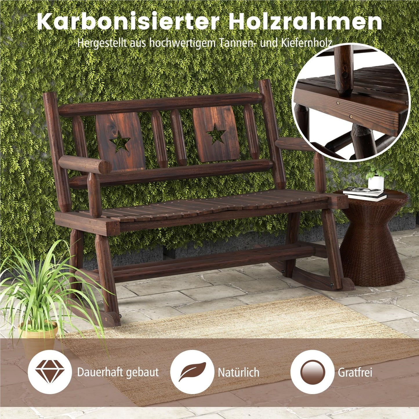 Tuinbank – Schommelbank – Buitenbank – Houten Bank – Terrasbank – Weerbestendig – Draagvermogen 320 kg – Afmetingen 111x85x89 cm – Rustic Brown