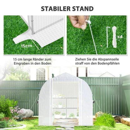 Kweekkas – Tuinkas – Broeikas – Plantenkas – Serre – Gegalvaniseerd Stalen Frame – UV-Bestendige Witte Hoes – 3x2x2 Meter – Ventilatie Met 4 Ramen En Oproldeur
