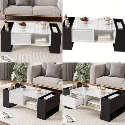 Salontafel – Koffietafel – Woonkamertafel – Tafeltje – Bijzettafel – Modern Design – Hoogglans Zwart – Metaal – Opberglade – 105x60x40,5 cm
