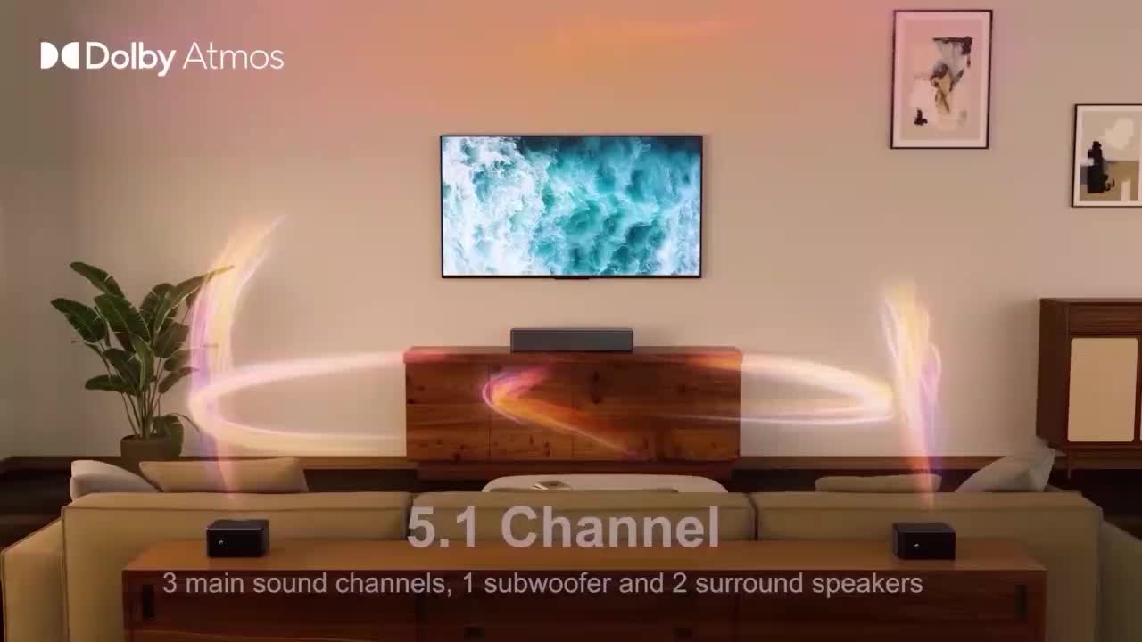 5.1 Surround Sound Systeem – Home Cinema Set – Dolby Atmos Geluid – Soundbar Met Subwoofer – Draadloze Subwoofer – 410W Vermogen – Verstelbare Achterluidsprekers – HD eARC Ondersteuning