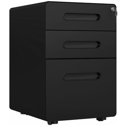 Archiefkast – Ladenkast – Opbergkast – Dossierkast – Ladeblok – 3 Laden Met Slot – Compact En Stevig – Zwart 39x48x59 cm