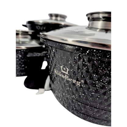 10-Delige Pannenset – Kookpannen – Braadpannen – Steelpannen – Saucepannen – Met Deksel – Marmeren Antiaanbaklaag – Geschikt Voor Alle Fornuissoorten