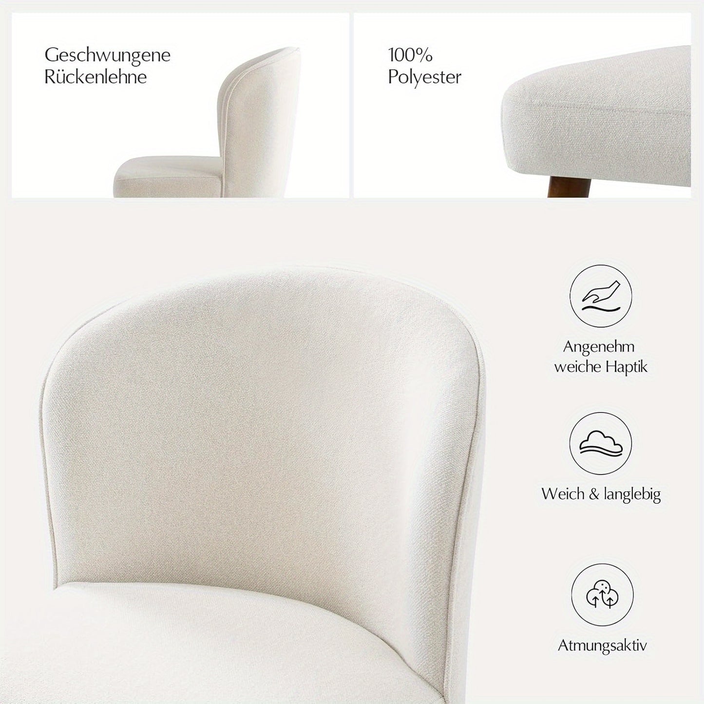 Eetkamerstoelen – Stoelen – Keukenstoelen – Design Stoelen – Witte Stoelen – Set Van 2 – Mid-Century Modern – Gebogen Rugleuning – Gestoffeerde Zitting – Massief Houten Poten