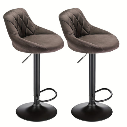 Velvet Barkrukken – Barstoelen – Keukenkrukken – Horecakrukken – Barkruk Set 2 Stuks – Zachte Velvet Bekleding – Stevig Metalen Frame - Bruin
