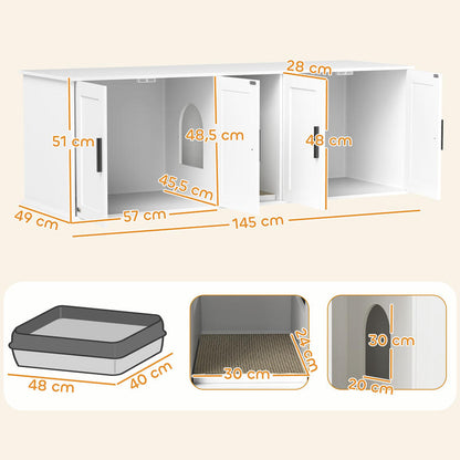 Large Cat Litter Cabinet House with Door Partition & Litter Box - Spacious Multi-Level Design with Ventilation System, Odor-Resistant Durable Construction, Modern White Cat Toilet for Large Cats - Easy-Clean Privacy Space for