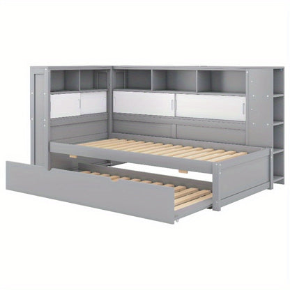 Daybed Grijs – Bedbank – Slaapbank – Logeerbed – Kinderbed – Met Uitschuifbaar Bed – Opbergruimte – 90x200 & 90x190 cm – Zonder Matras