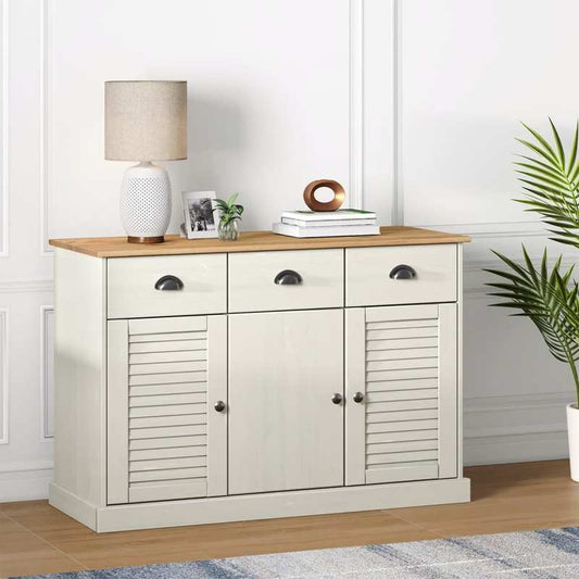 VIGO 113x40x75 cm Solid Pine White Dresser/Storage Cabinets/TV Cabinets/Hallway Cabinets/Dressers. This Modern Dresser Features a Sturdy, Weather-Resistant, and Moisture-Resistant Wooden Frame with a Classic Look, Offering Practical Storage Space for Maga