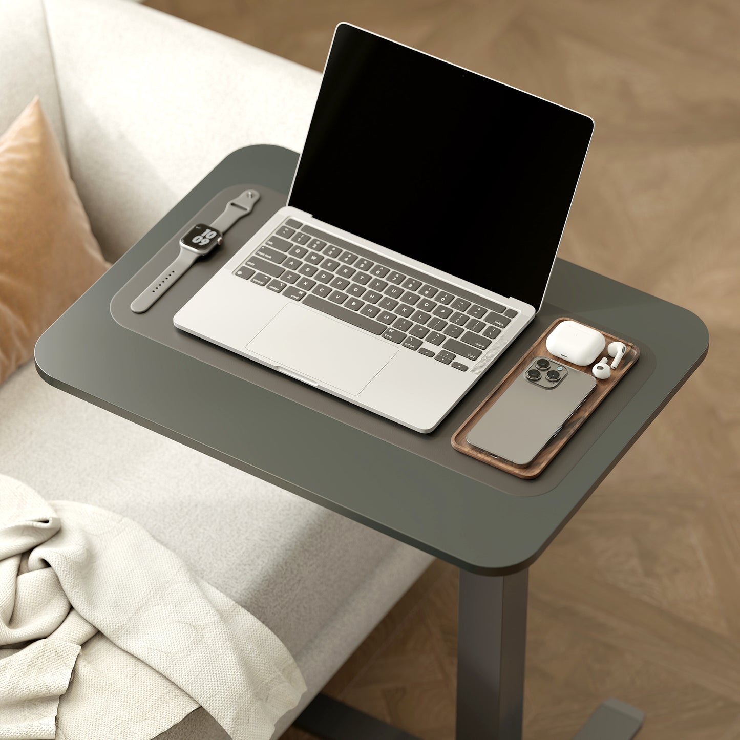 Zitsta bureau – Zit-stand bureau – Sta bureau – Verstelbaar bureau – Elektrisch bureau – C-vormig design – Handmatig verstelbaar 70-110 cm – Met wieltjes en rem