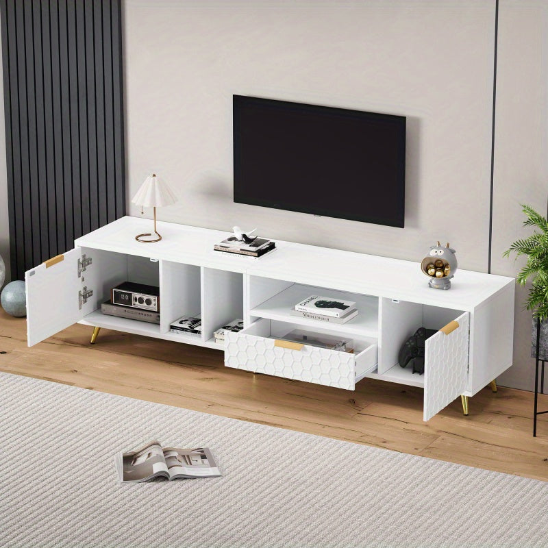 Tv Meubel – TV Kast – TV Dressoir – TV Stand – Meubelkast – Wit Honingraatpatroon – Kantelbeveiliging – 180x40x41 cm