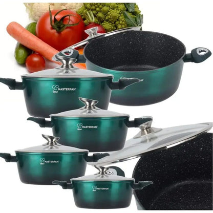 MASTERPAN 8pcs Cookware Set | with Glass Lid | Induction Cookware Set | Coated Pots | Cookware Set | Cooking Set | Non-Stick Coating | Induction | Cooking Pot | As a Gift | for All Stove Types | MP2801