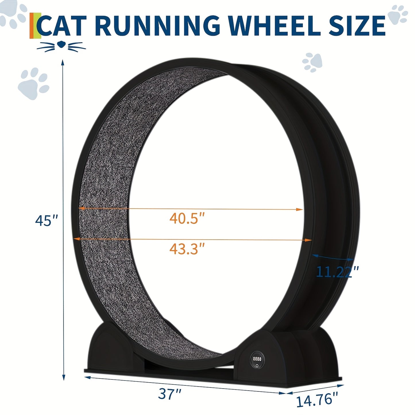 Kattenrad – Kattenspeelwiel – Looprad Kat – Binnen Speelwiel – Huisdier Looprad – Extra Groot 114,3 cm – Stil Loopmechanisme – Ingebouwde Pedometer – Duurzaam ABS Materiaal