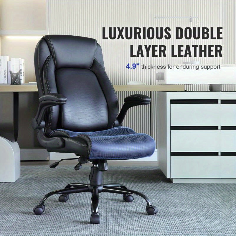 Ergonomische Bureaustoel – Kantoorstoel – Bureaustoel Met Hoge Rugleuning – Werkstoel – Desk Chair – Verstelbare Lendensteun – Memory Foam Zitting – Zwart Kunstleer – Metaal Frame – 5 Wielen