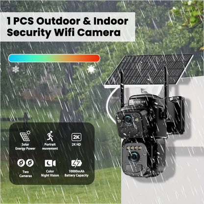Beveiligingscamera Set – Draadloze Camera – Wifi Camera – Zonnepaneel Camera – Buiten Camera – 4-delig – 10x Zoom – 360° Draaibaar – 2K FHD – Bewegingsdetectie – Kleurennachtzicht – Spotlight Alarm – Twee-weg Audio