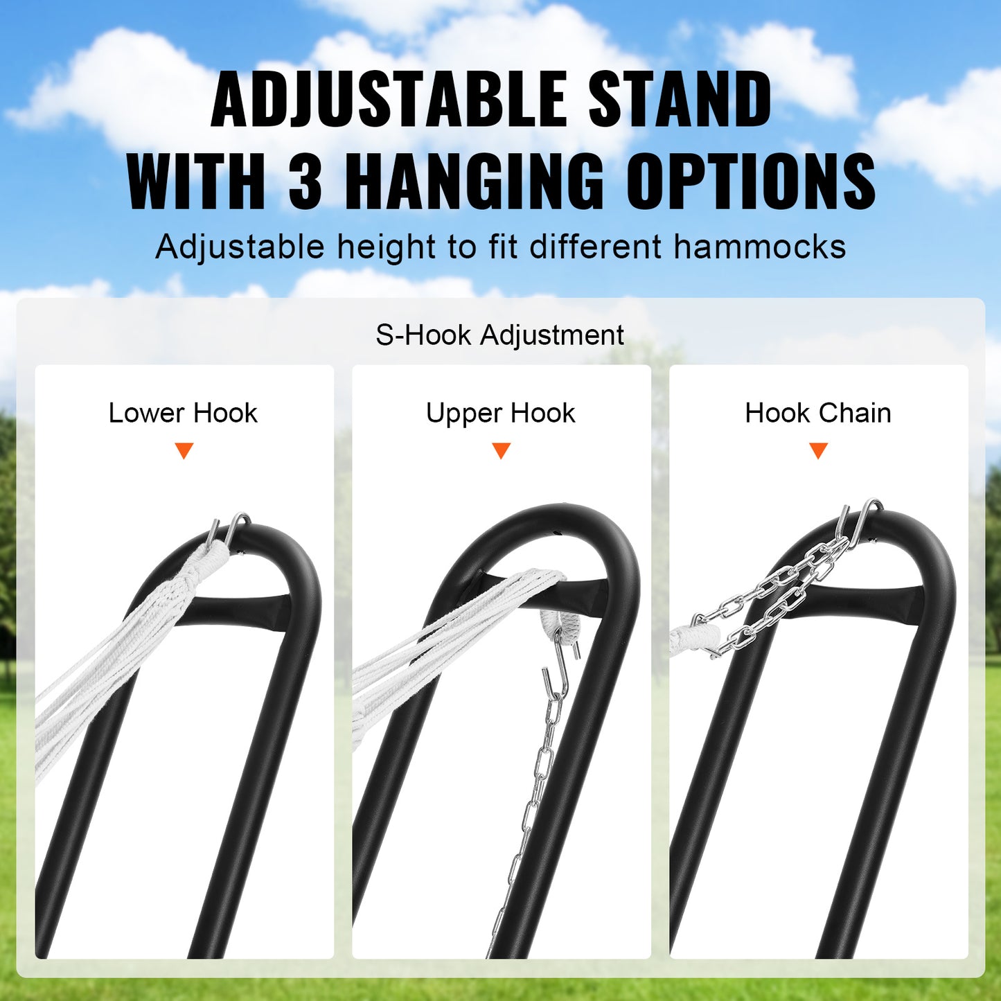 Hangmatstandaard – Hangmat Frame – Staander Voor Hangmat – Stevig Stalen Frame – 110 Inch Variant – Geschikt Voor 2,1-3,9 Meter Hangmatten – Max. Draagkracht 204 kg – Weerbestendig Poedercoating