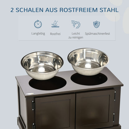 Voederstandaard Grote Hond – Hondenvoederbak – Verhoogde Voedertafel – Hondenetenset – Voerautomaat – Koffiekleur Met RVS Kommen – Ergonomisch Ontwerp – Praktische Opbergruimte