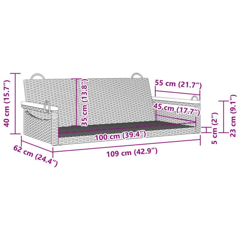 Tuinstoel – Loungestoel – Buitenstoel – Patio stoel – Ligstoel – Ergonomische Rugleuning – Extra Lange Zitting 109x62x40 cm – Duurzame Gevlochten Resin Constructie – Schommelfunctie – Weerbestendig – Met Metalen Kettingen