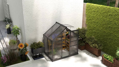 Polycarbonaat Kas – Tuinkas – Serre – Groentekas – Kweekkas – Aluminium Frame – Dubbelwandig Polycarbonaat – 2,51 m² – UV-Bestendig – Versterkte Basis – Schuifdeur – Goot – Grijs