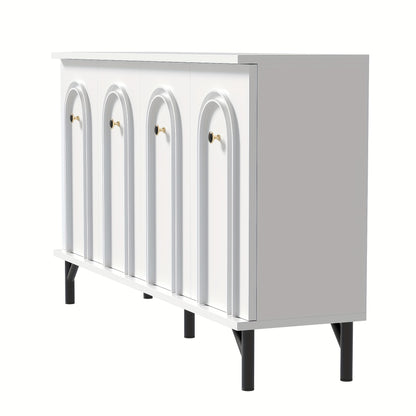 Dressoir – Sideboard – Opbergkast – Kast – Meubel – Wit – 140 cm – Modern Design Met 3D Gebogen Panelen – Verstelbare Planken