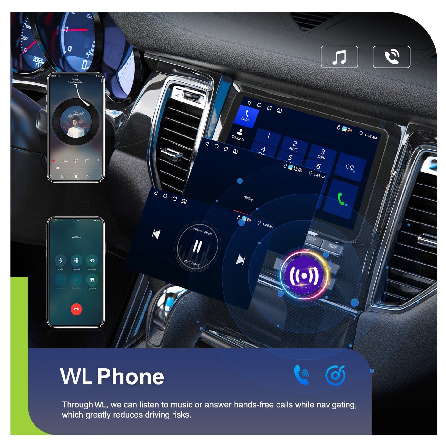 PODOFO 22.86cm Android 15 Car Radio for VW Golf, Tiguan, Caddy, Touran, Seat - 8Core/4G, 64GB, Wireless CarPlay, GPS, WiFi, 2 USB Ports, AHD Reversing Camera, Split Screen, 4K Video Support, Vehicle Audio Upgrade, Modern Car