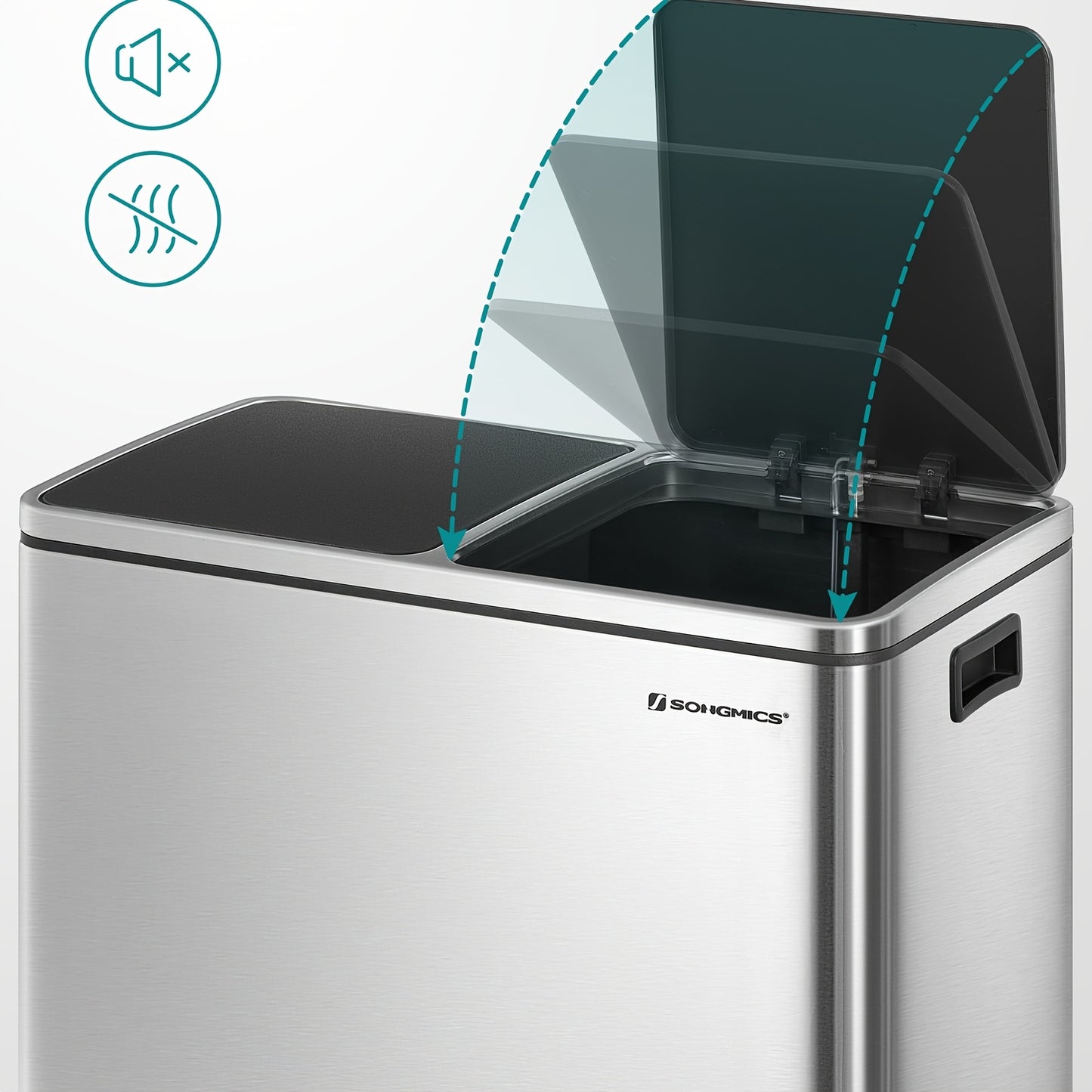 Dubbele Afvalbak – Recycling Bin – Vuilnisbak – Prullenbak – Twee Compartimenten – 2 x 30L – Metalen Pedaalbak – Soft Close Deksel – Inclusief 15 Vuilniszakken – Plastic Binnenemmers