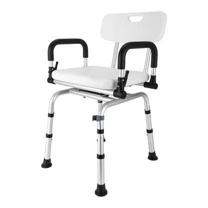 Douchekruk – Douchestoel – Douchestoeltje – Badkamerkruk – Zitting met Armleuningen – Aluminiumlegering – 360° Draaibaar – Verstelbare Hoogte 40-48 cm – Max. Draagkracht 180 kg