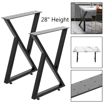 Tafelpoten – Meubelpoten – Onderstel – Bureaupoten – Zwarte Metalen Poten – 71 cm Hoogte – Extra Stevig Zigzag Design