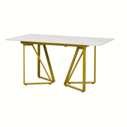 Eettafel – Dinertafel – Keukentafel – Uitschuifbare Tafel – Marmerlook Tafel – Wit Met Gouden Accenten – Verstelbare Poten – Uitschuifbaar Design
