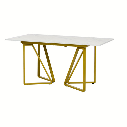 Eettafel – Dinertafel – Keukentafel – Uitschuifbare Tafel – Marmerlook Tafel – Wit Met Gouden Accenten – Verstelbare Poten – Uitschuifbaar Design