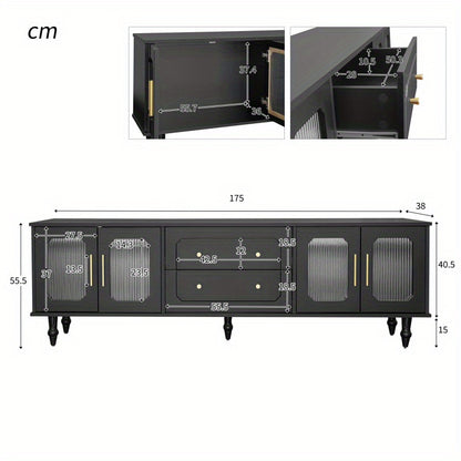 Tv-meubel – TV Kast – Lowboard – Dressoir – Mediameubel – Retro Design – Hoogglans Zwart – Massief Houten Poten – Veel Opbergruimte – Spaanplaat